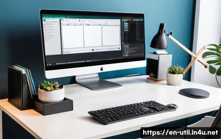 화면 녹화 소프트웨어 비교 - A modern, sleek home office setup featuring a dual-monitor computer displaying a clean, intuitive sc...